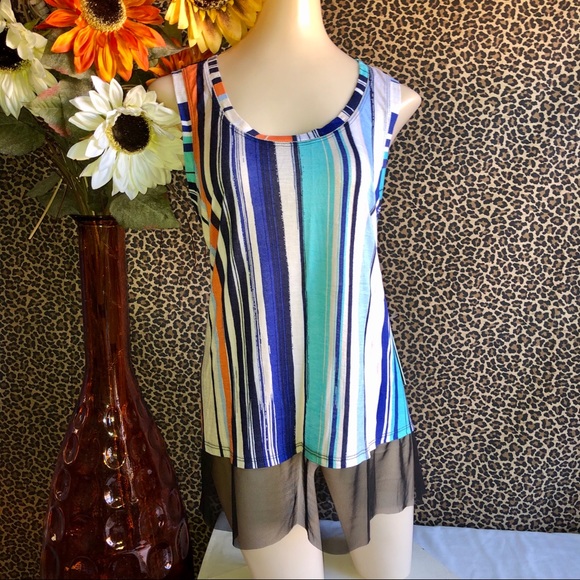 ❌SOLD❌🦋B2G1🦋NWT J Lo Mesh Hem Striped Tank MED - Picture 2 of 8